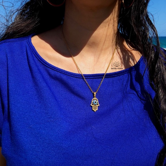 Hamsa Evil Eye Stainless Steel Necklace - Picture 7 of 12